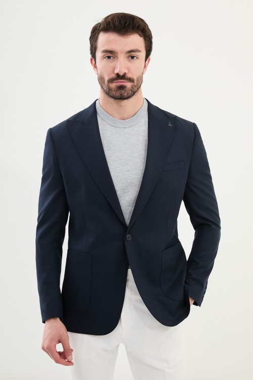 Dark Blue Color Single Button Classic Men's Blazer