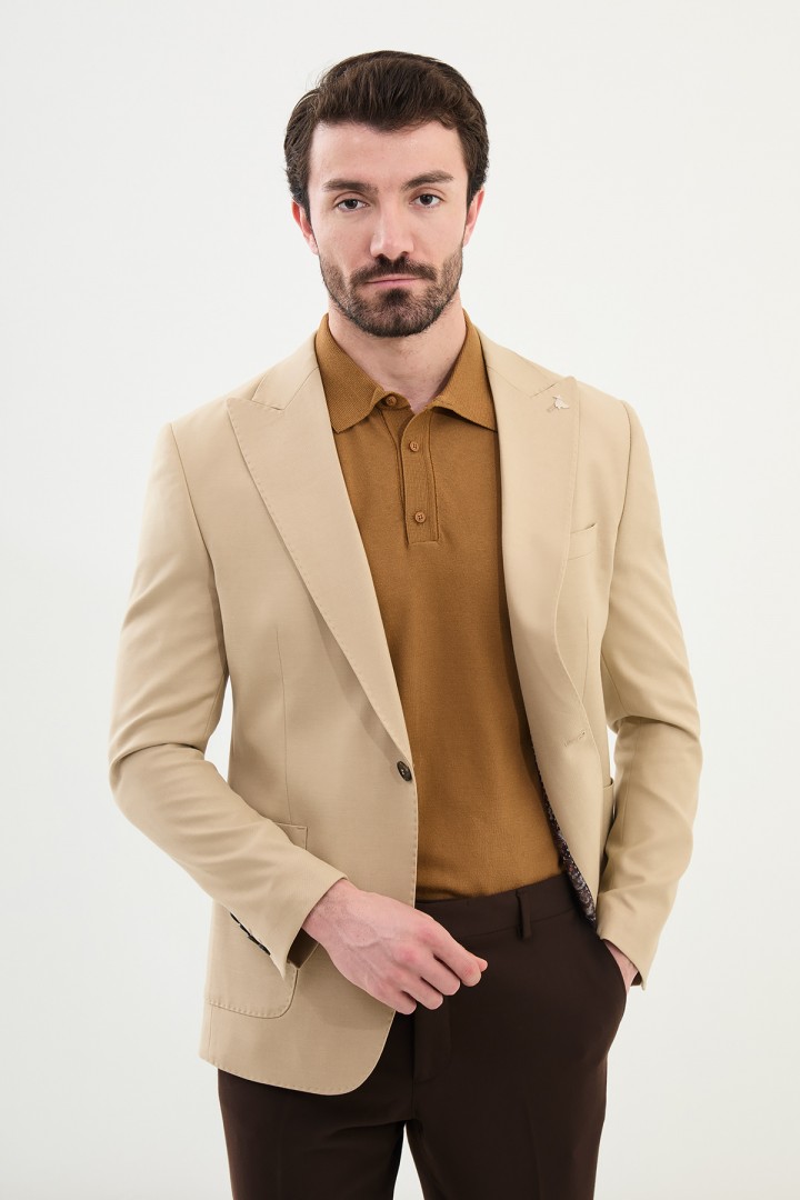 Beige Color Single Button Classic Men's Blazer