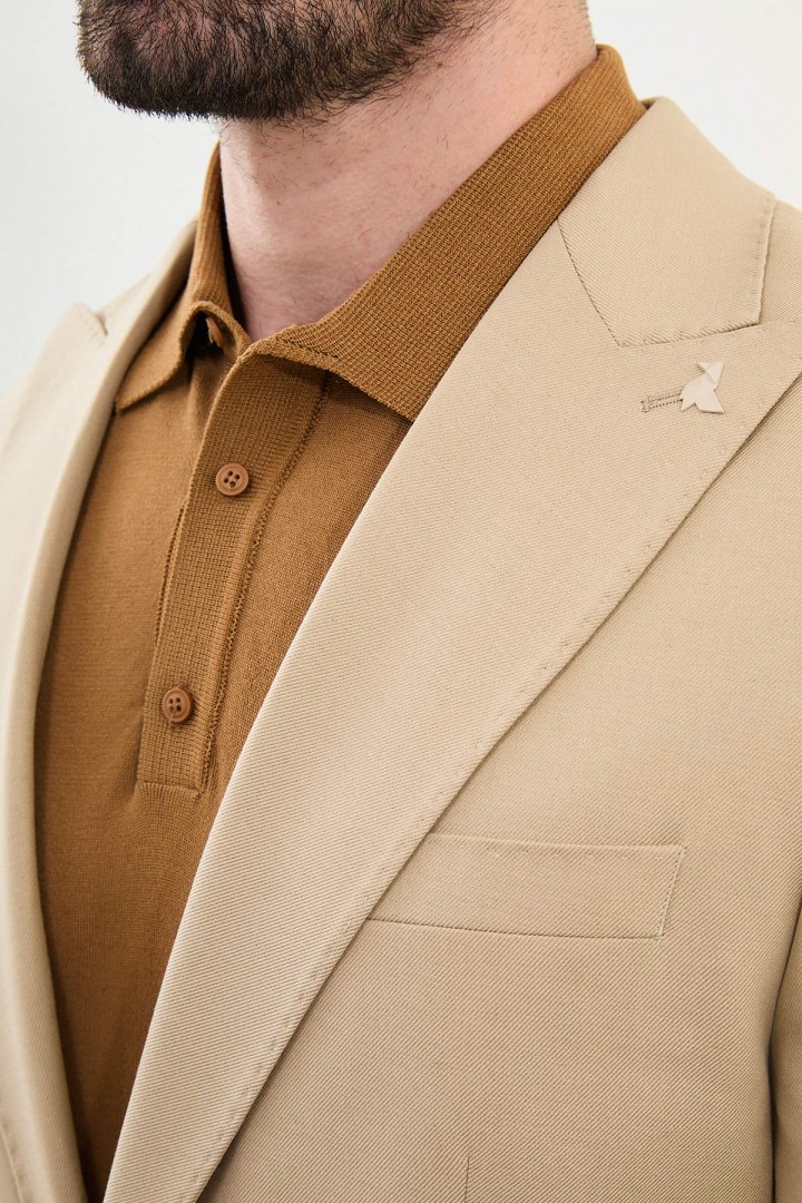 Beige Color Single Button Classic Men's Blazer