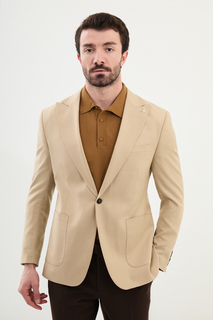 Beige Color Single Button Classic Men's Blazer