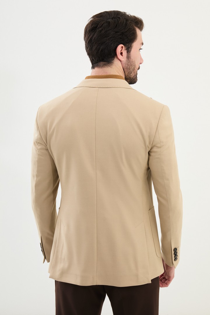 Beige Color Single Button Classic Men's Blazer