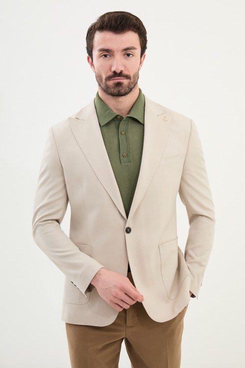 Stone Color Single Button Classic Men's Blazer