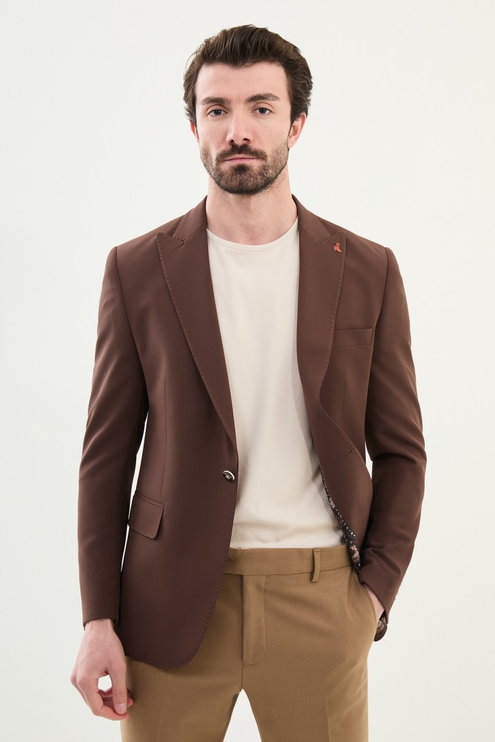 Brown Color Single Button Design Classic Men's Blazer