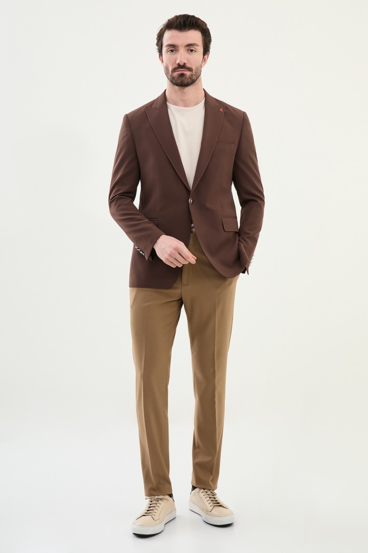 Brown Color Single Button Design Classic Men's Blazer