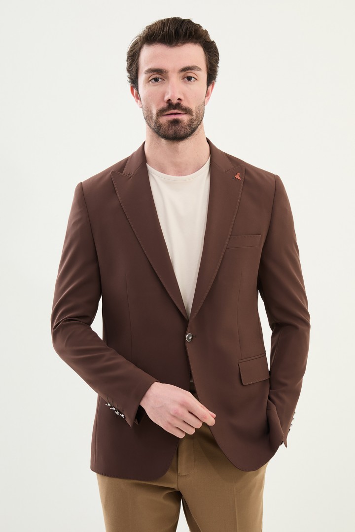 Brown Color Single Button Design Classic Men's Blazer