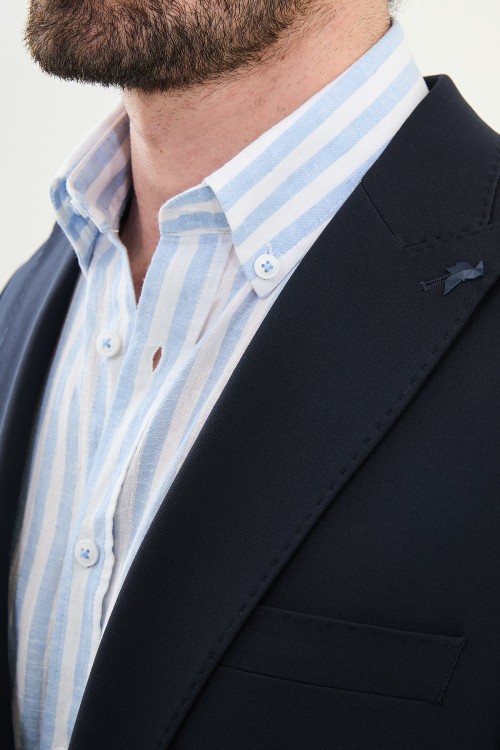 Dark Blue Color Single Button Design Classic Men's Blazer