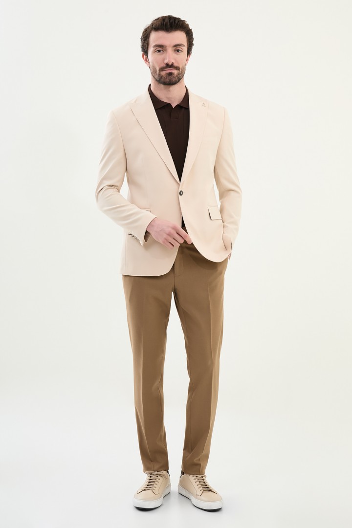 Beige Color Single Button Design Classic Men's Blazer