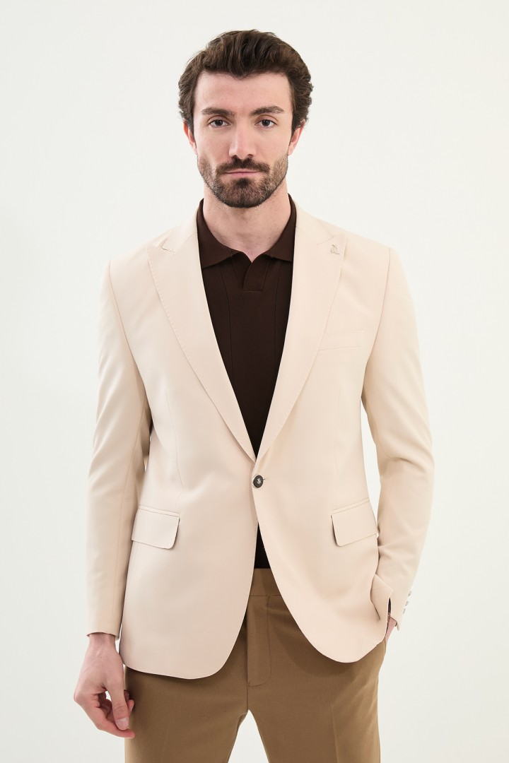 Beige Color Single Button Design Classic Men's Blazer
