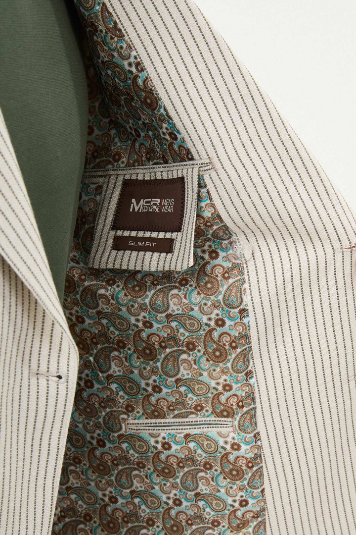 Khaki Color Double Breasted Classic Stripe Men's Blazer