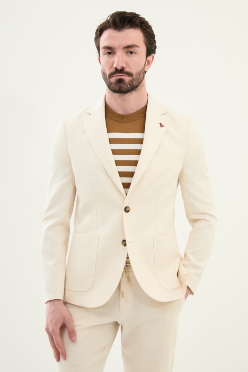 Ecru Color Casual Cotton Men's Blazer