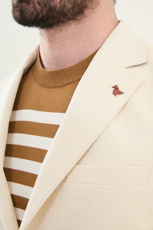 Ecru Color Casual Cotton Men's Blazer