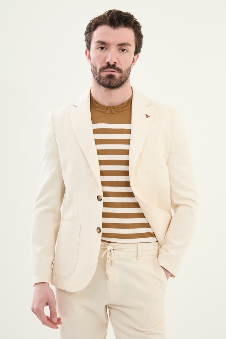 Ecru Color Casual Cotton Men's Blazer