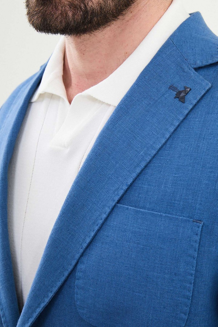 Indigo Color Hanging Pocket Design Casual Men's Linen Blazer