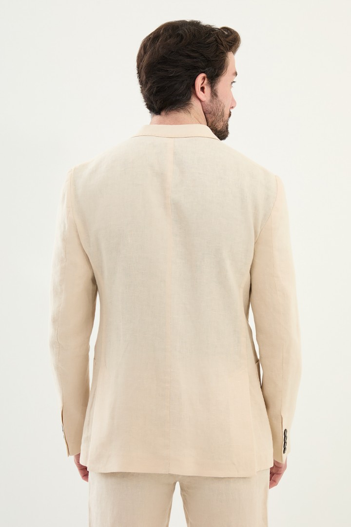 Beige Color Hanging Pocket Design Casual Men's Linen Blazer