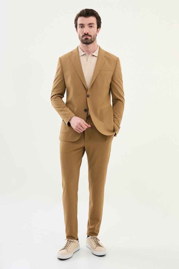 Camel Color Seersucker Fabric Casual Men's Blazer