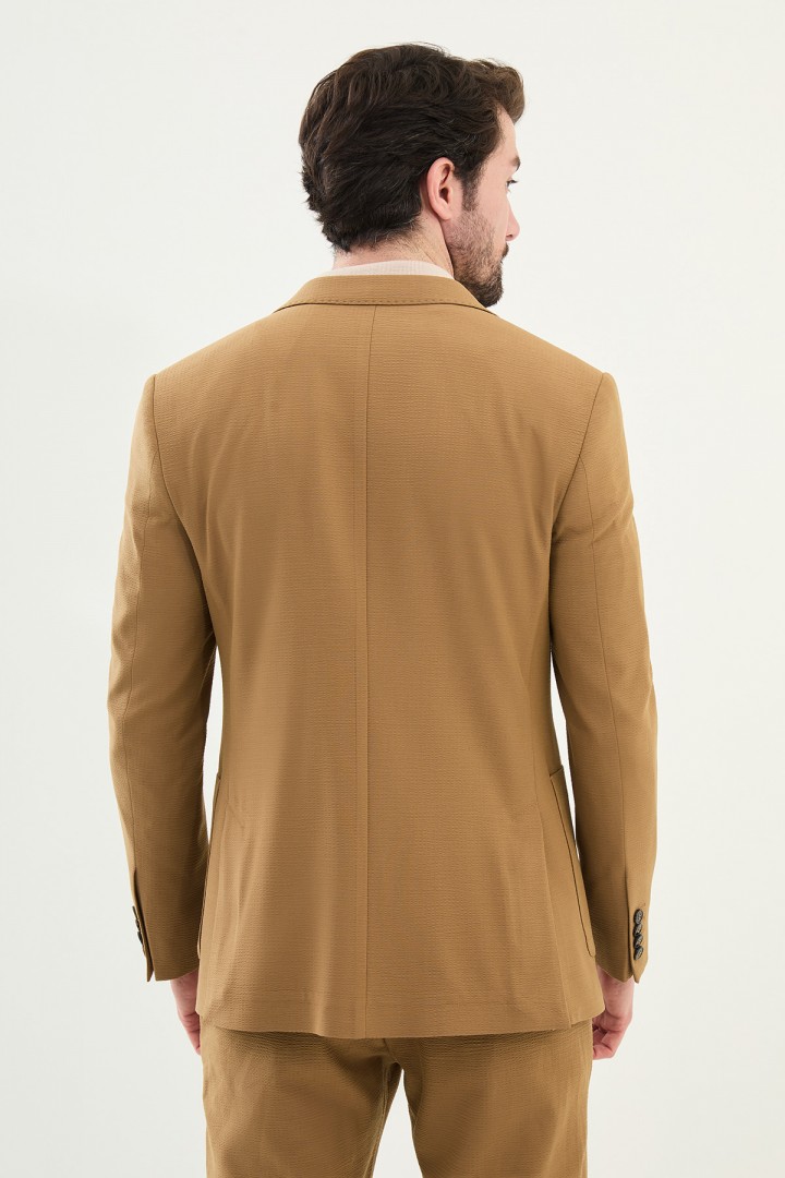 Camel Color Seersucker Fabric Casual Men's Blazer