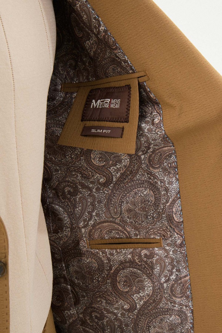 Camel Color Seersucker Fabric Casual Men's Blazer