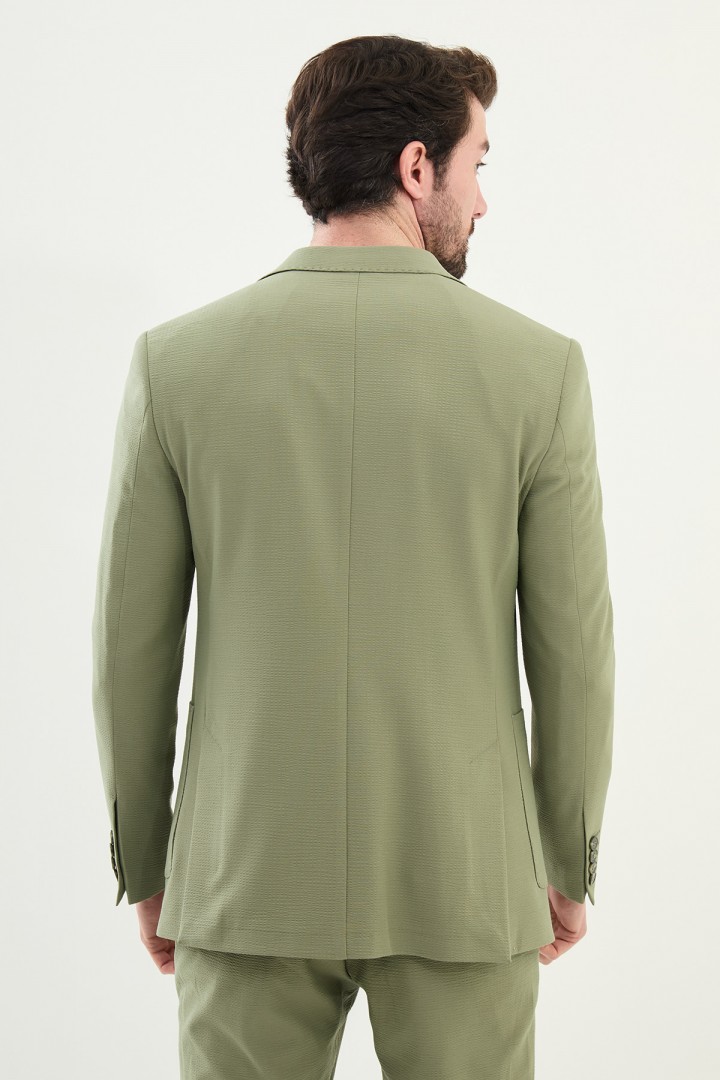 Green Color Seersucker Fabric Casual Men's Blazer
