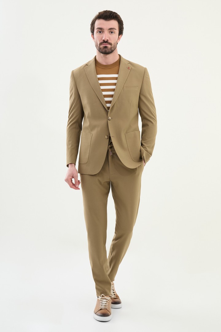 Khaki Color Seersucker Fabric Casual Men's Blazer