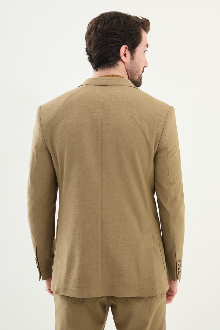 Khaki Color Seersucker Fabric Casual Men's Blazer