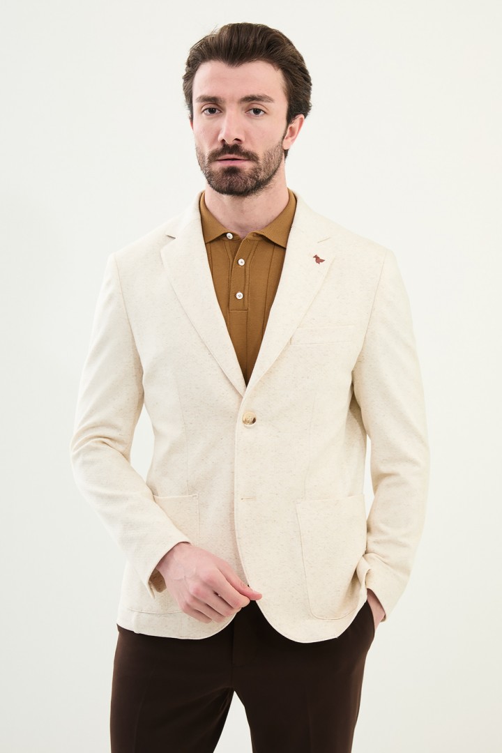 Beige Color Casual Men's Linen Blazer