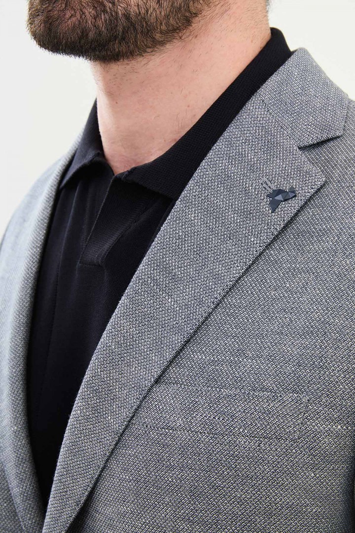 Dark Blue Color Casual Men's Linen Blazer