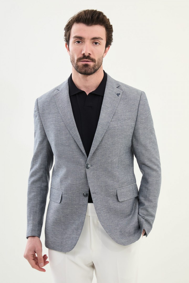 Dark Blue Color Casual Men's Linen Blazer