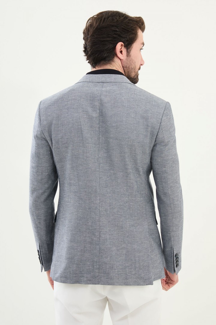 Dark Blue Color Casual Men's Linen Blazer