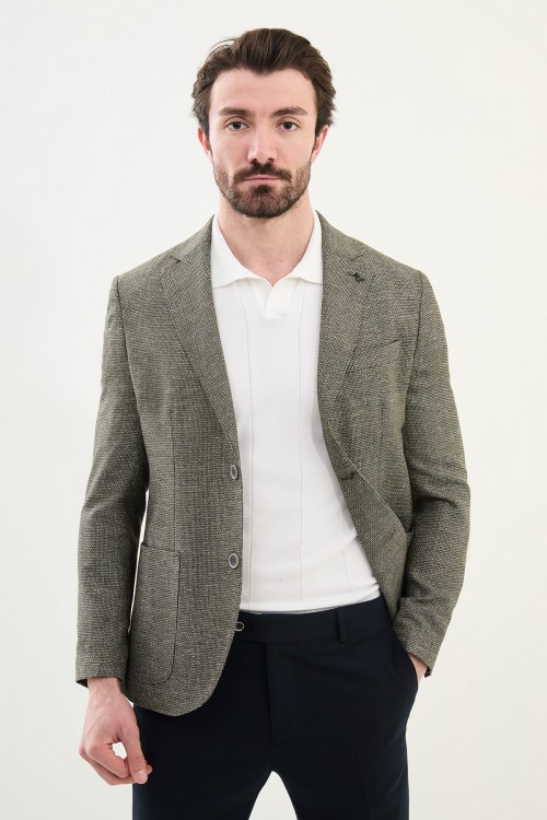 Khaki Color Casual Men's Linen Blazer