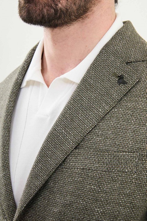 Khaki Color Casual Men's Linen Blazer