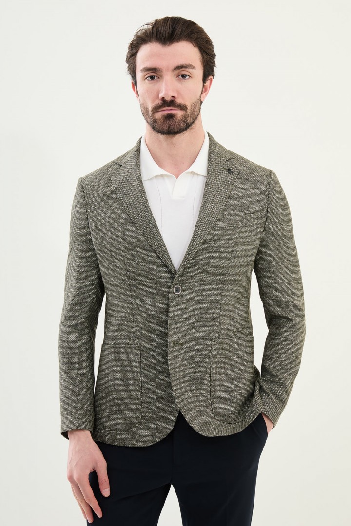 Khaki Color Casual Men's Linen Blazer