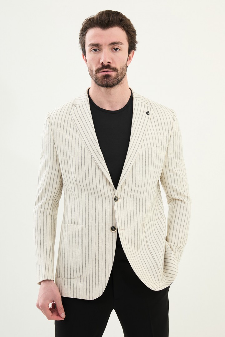 Black Color Casual Men's Linen Striped Blazer