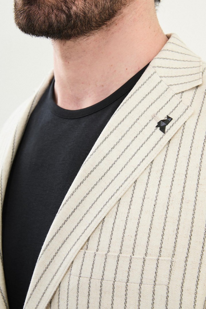 Black Color Casual Men's Linen Striped Blazer