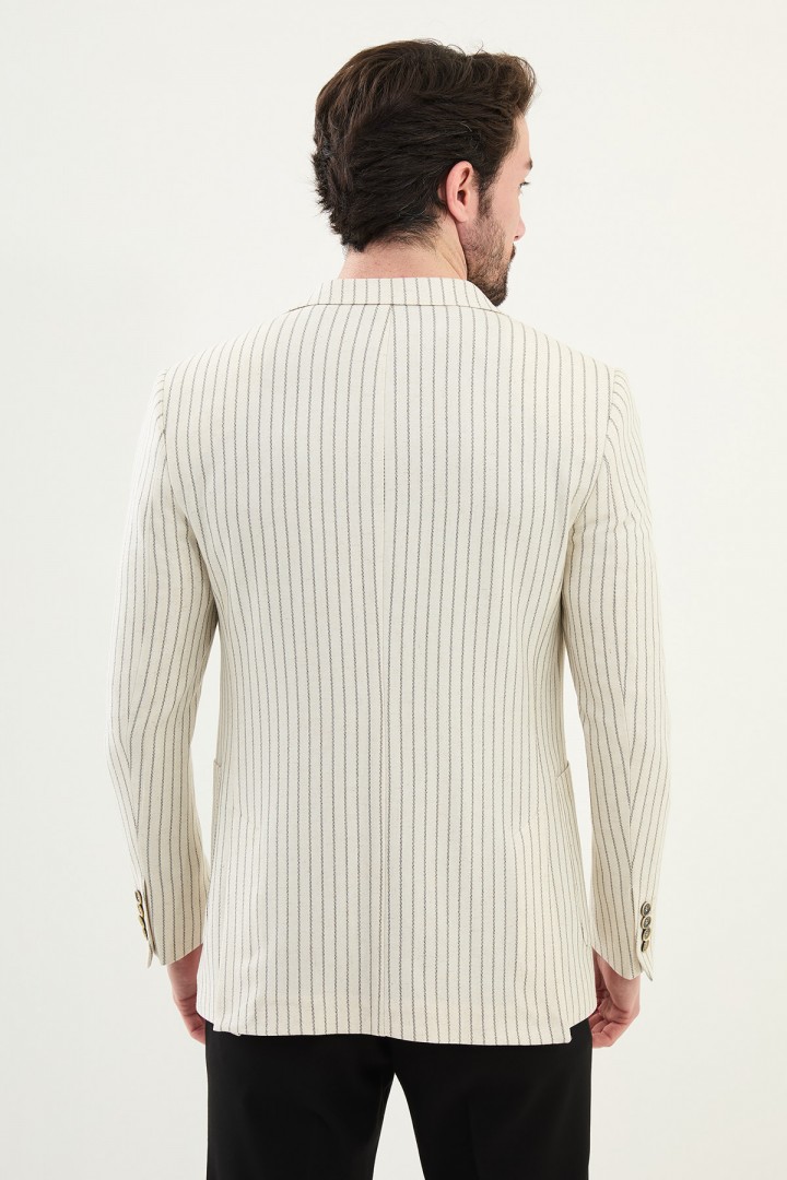 Black Color Casual Men's Linen Striped Blazer