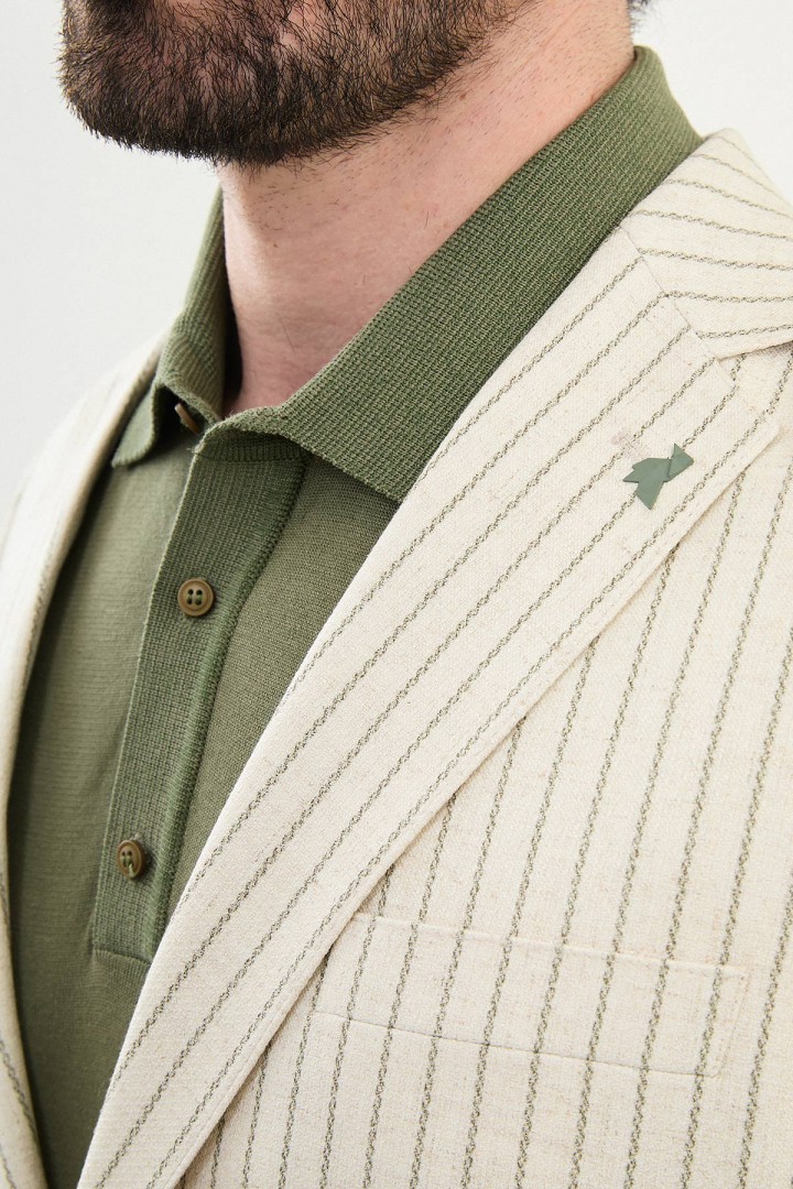 Khaki Color Casual Men's Linen Striped Blazer