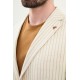 Beige Color Casual Men's Linen Striped Blazer