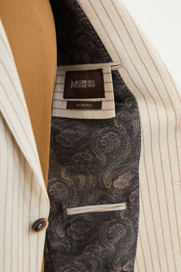 Beige Color Casual Men's Linen Striped Blazer