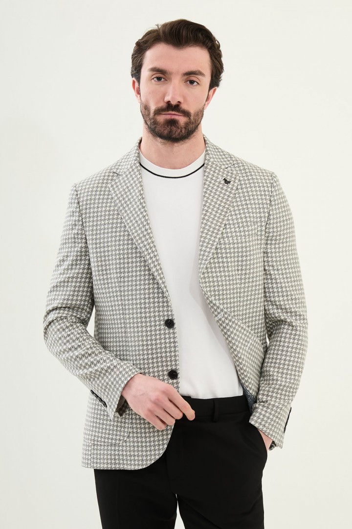 Black Color Casual Houndstooth Pattern Men's Blazer