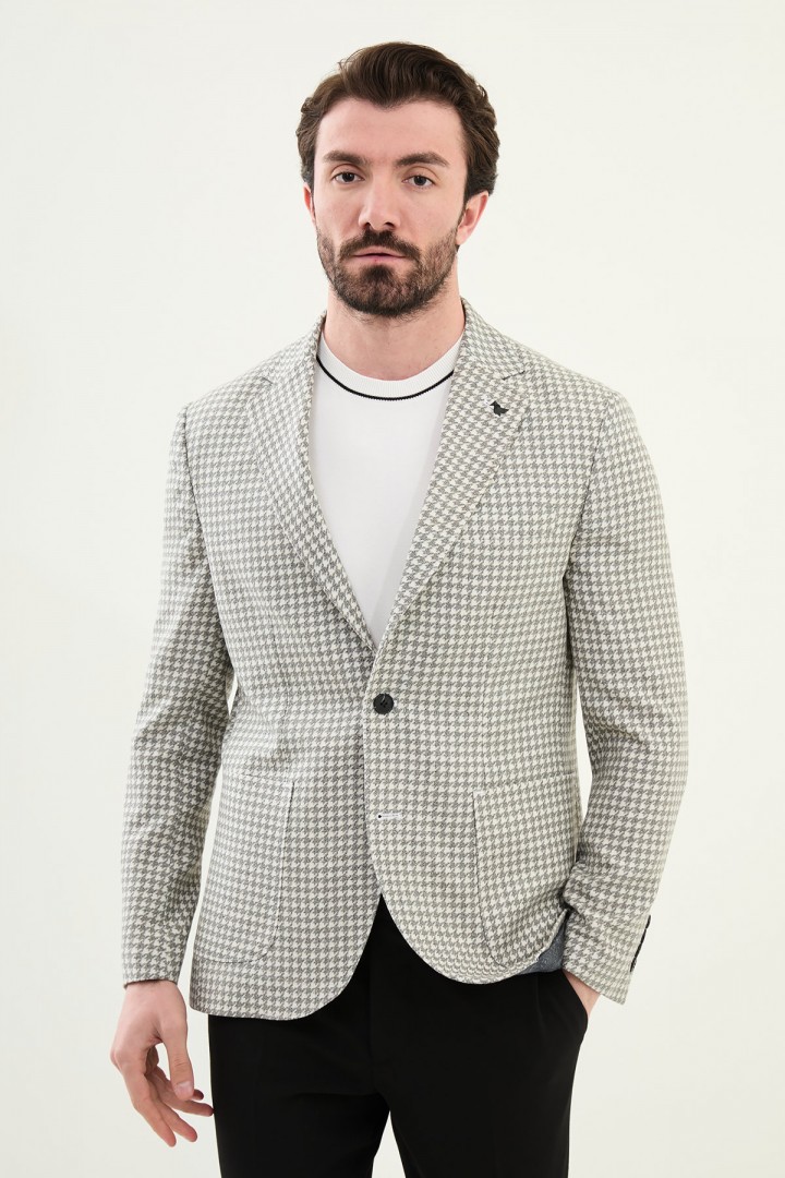 Black Color Casual Houndstooth Pattern Men's Blazer