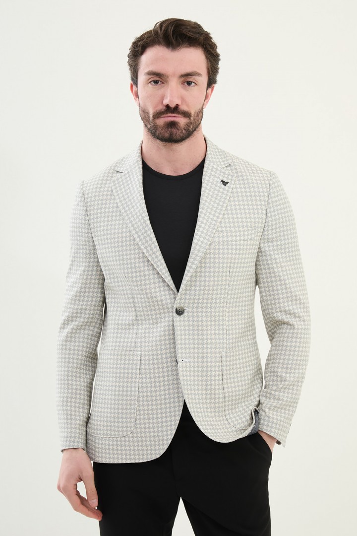 Grey Color Casual Houndstooth Pattern Men's Blazer