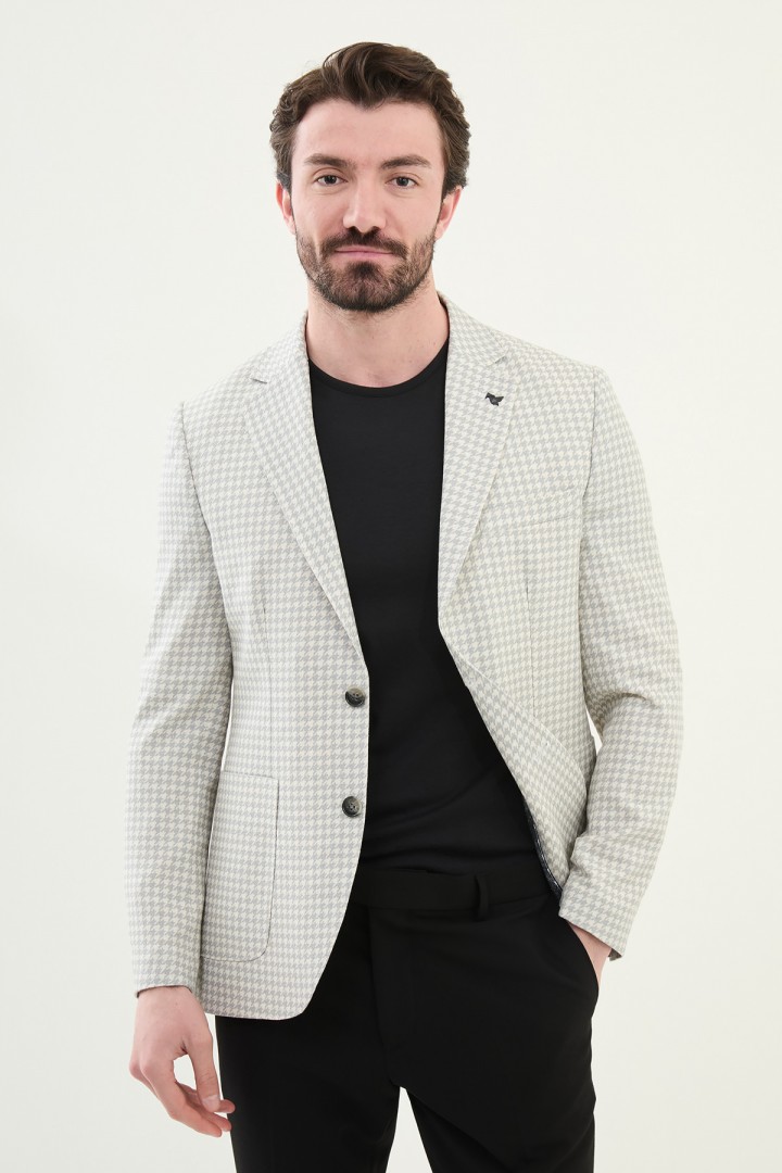 Grey Color Casual Houndstooth Pattern Men's Blazer