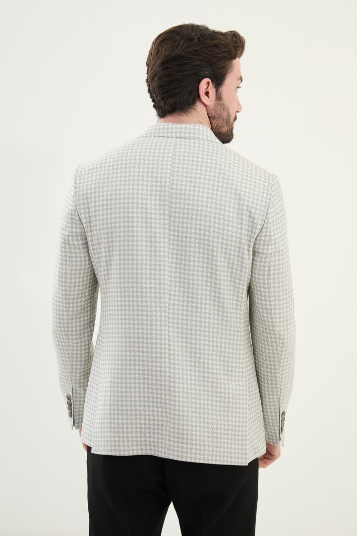 Grey Color Casual Houndstooth Pattern Men's Blazer