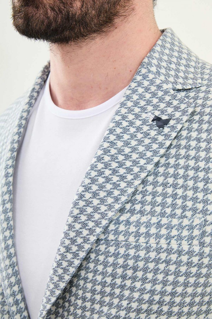 Dark Blue Color Casual Houndstooth Pattern Men's Blazer