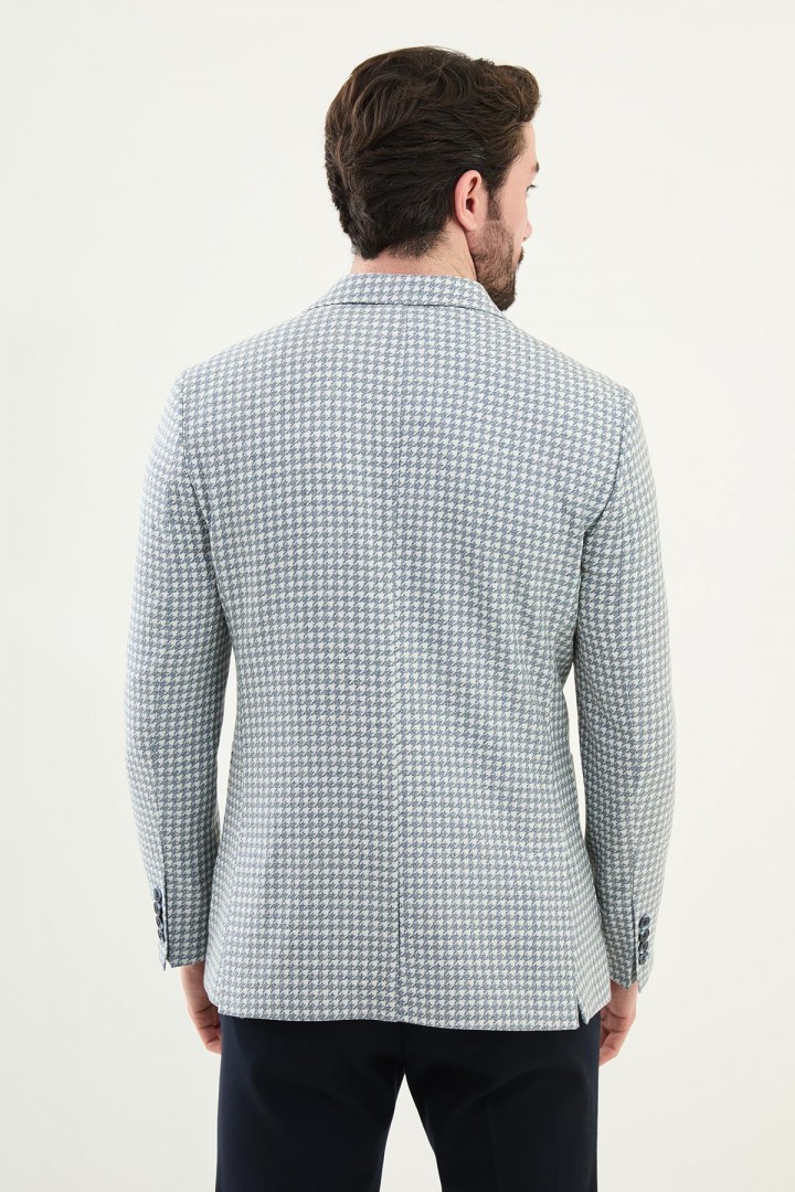 Dark Blue Color Casual Houndstooth Pattern Men's Blazer