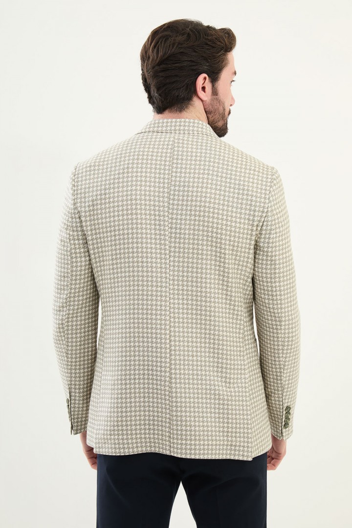 Khaki Color Casual Houndstooth Pattern Men's Blazer