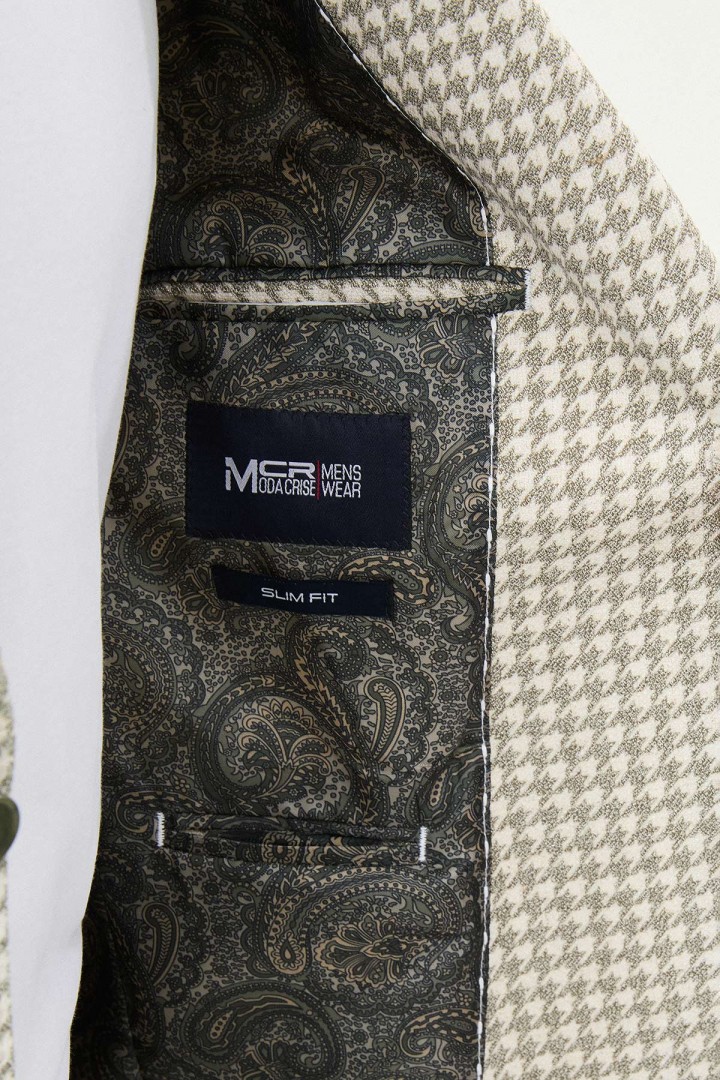Khaki Color Casual Houndstooth Pattern Men's Blazer