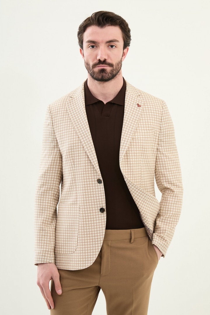 Beige Color Casual Houndstooth Pattern Men's Blazer