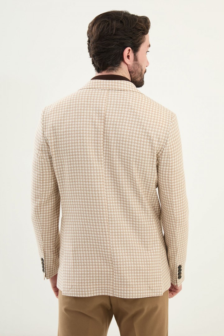 Beige Color Casual Houndstooth Pattern Men's Blazer