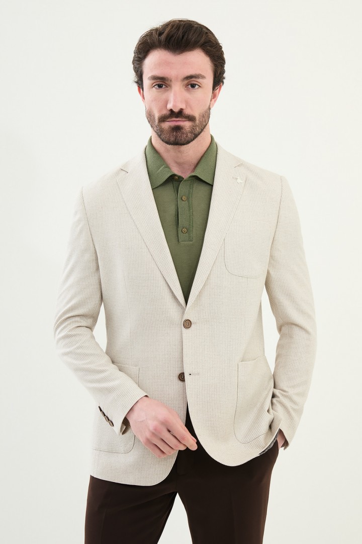 Beige Color Check Pattern Design Casual Men's Blazer