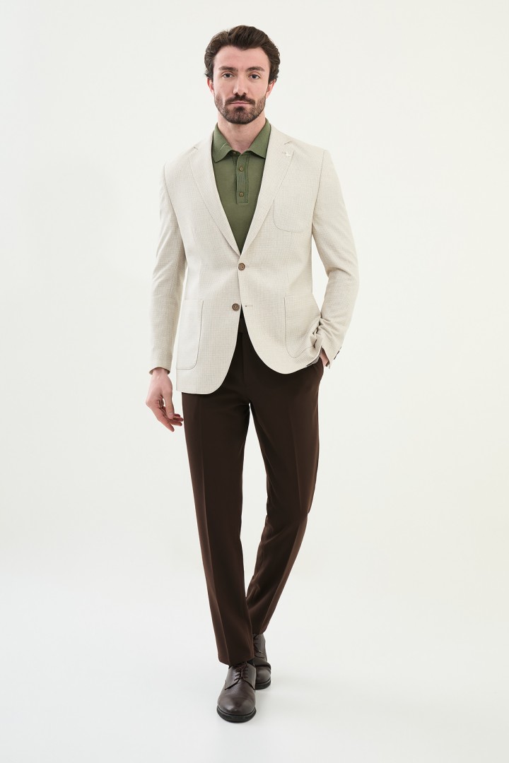 Beige Color Check Pattern Design Casual Men's Blazer